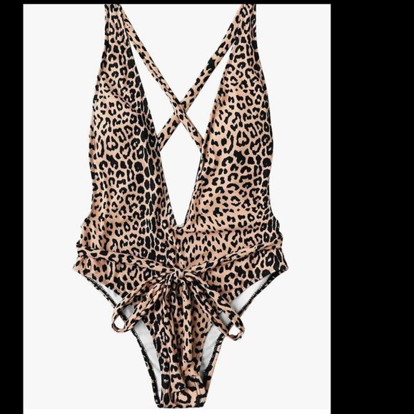 NEVER WORN Criss Cross TieKnot Front Deep V Open Back Leopard - Picture 4 of 4